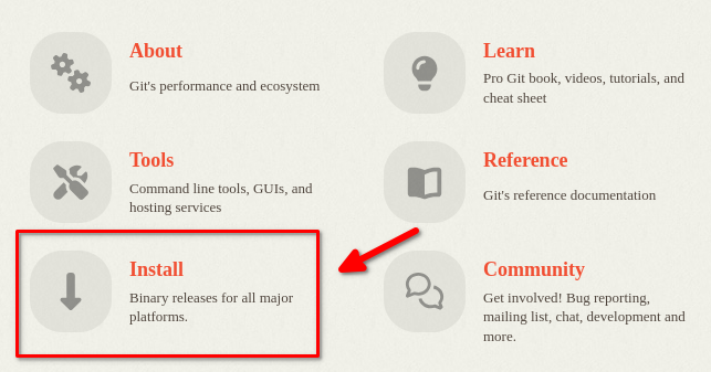 الصفحة الرئيسية لموقع Git