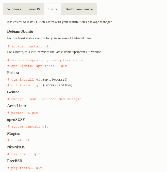 تحميل Git لنظام Linux